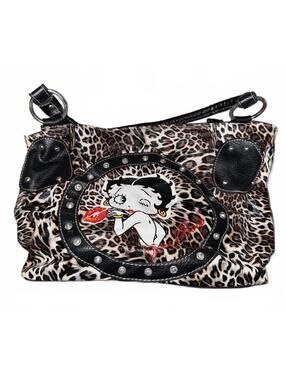 Betty Boop Leopard Print Handbag with Black Leather Accents